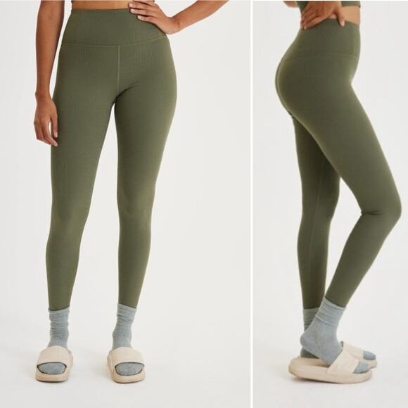 girlfriend collective Pants - Girlfriend Collective Rib High-Rise Legging Olive Green